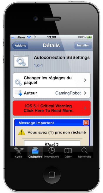 Addon SBSettings : Activer ou désactiver la correction automatique avec Autocorrection SBSettings 1