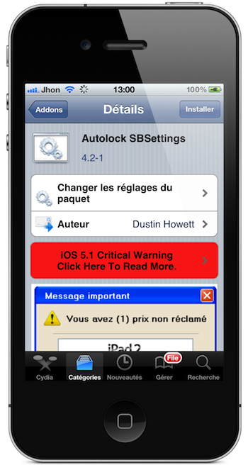 Addons SBSettings : Activez et désactiver le verrouillage automatique avec Autolock SBSettings. 1