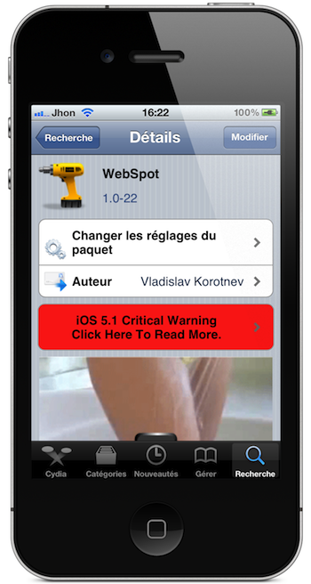 Remplacez la recherche SpotLight par la page web que vous souhaitez avec WebSpot. 1