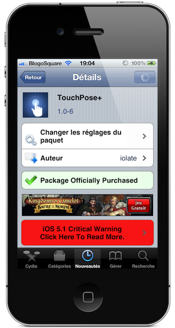 Tweak : Afficher vos doigts lorsqu'ils touchent l'écran de votre iDevice avec TouchPose+ 1