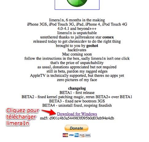 Jailbreaker l'iPhone 3GS ou l'iPhone 4 sous l'iOS 4.1 avec limera1n sur Windows 1