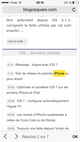 Rechercher une phrase ou un mot dans Safari sous iOS 7 1